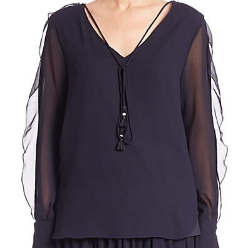 NEW WOMENS SEE BY CHLOE NAVY RUFFLE BLOUSE SIZE 8